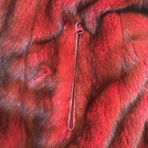 Custom made red mink with fox trimmed hood. - Picture 12 of 15